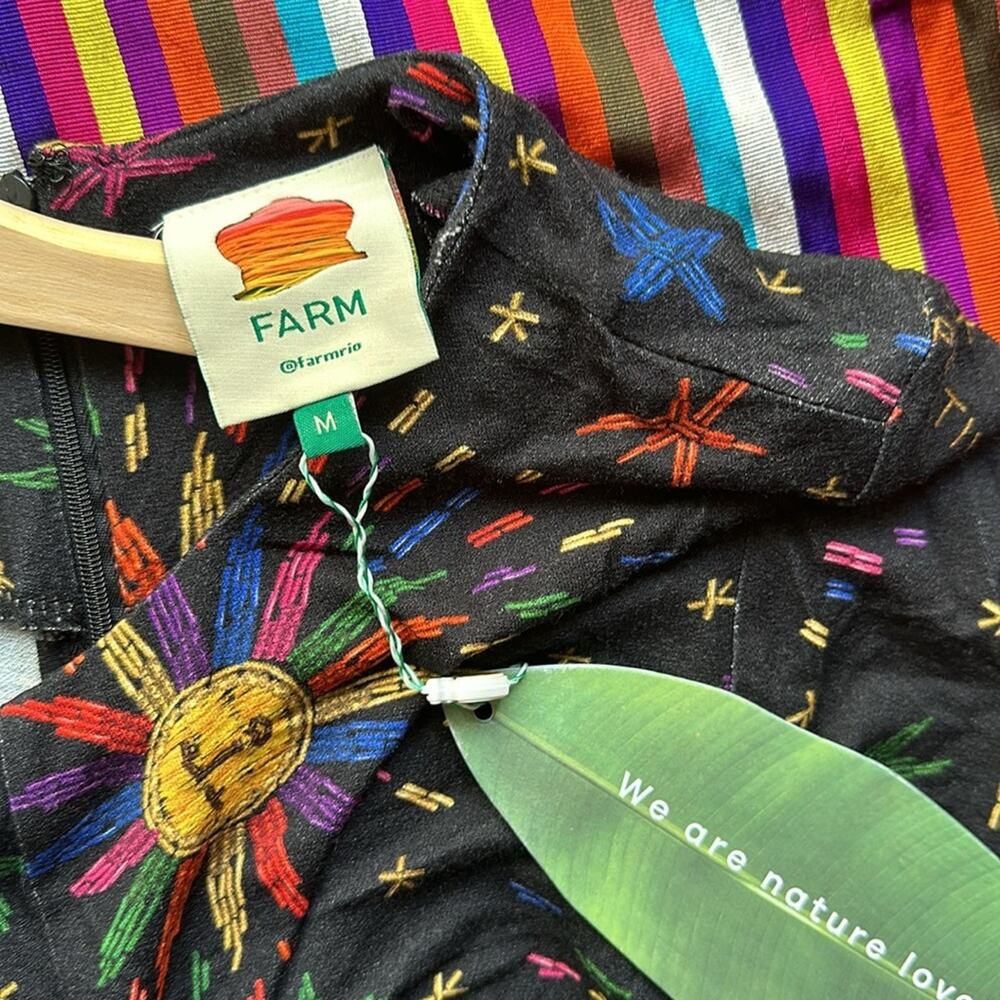 FARM RIO Rainbow Suns Ruched Midi Dress, Eco Viscose, Size Medium. NWT - Picture 8 of 15
